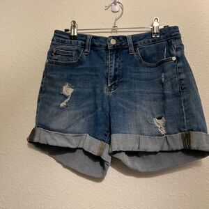 Judy Blue Dark Blue Distressed Rolled Hem Jean Shorts